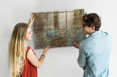 Magnetic glass dry erase board with metallic rust finish