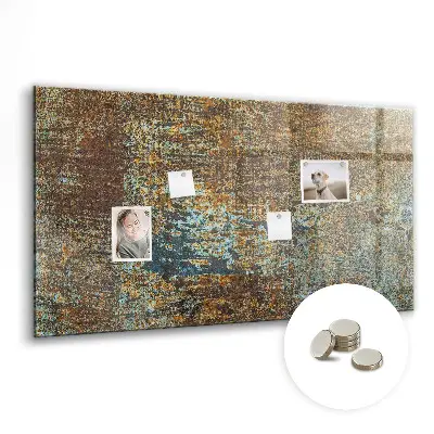 Magnetic glass dry erase board with metallic rust finish