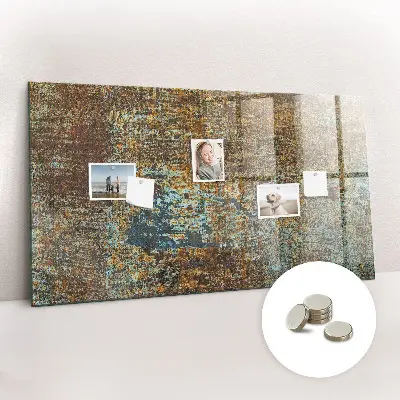Magnetic glass dry erase board with metallic rust finish