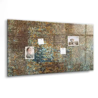 Magnetic glass dry erase board with metallic rust finish