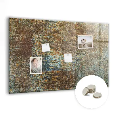 Magnetic glass dry erase board with metallic rust finish