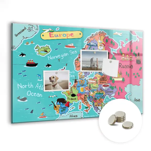 Magnetic glass dry erase board Map of Europe