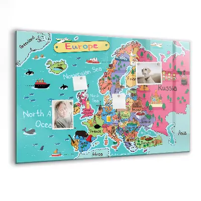 Magnetic glass dry erase board Map of Europe