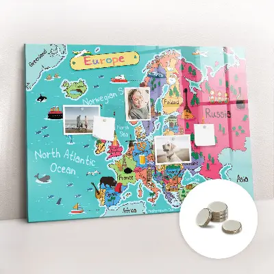 Magnetic glass dry erase board Map of Europe