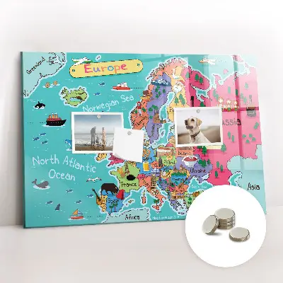 Magnetic glass dry erase board Map of Europe