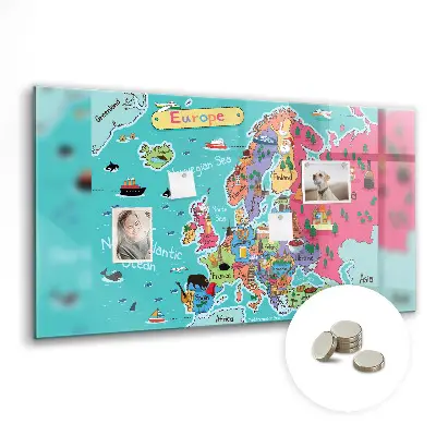 Magnetic glass dry erase board Map of Europe