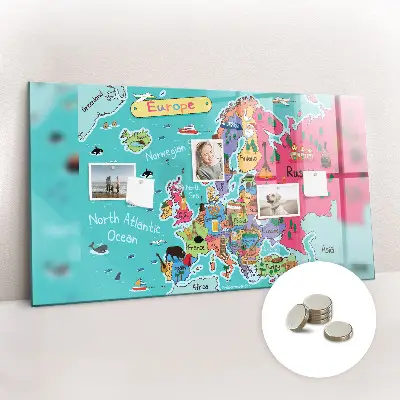 Magnetic glass dry erase board Map of Europe