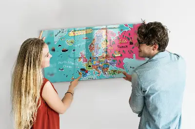 Magnetic glass dry erase board Map of Europe
