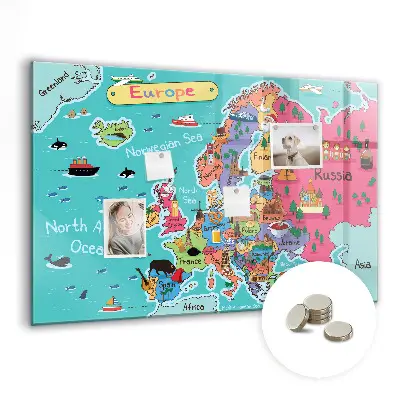 Magnetic glass dry erase board Map of Europe