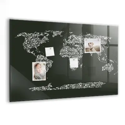 Magnetic wall board featuring names of the continents