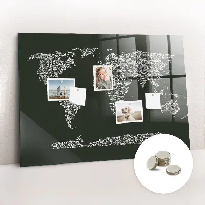 Magnetic wall board featuring names of the continents