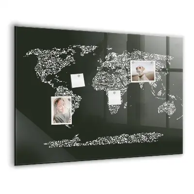 Magnetic wall board featuring names of the continents
