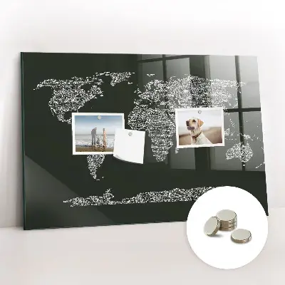 Magnetic wall board featuring names of the continents