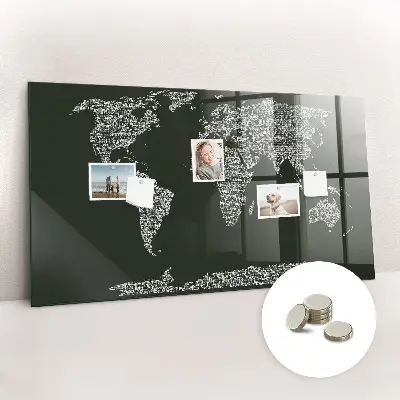 Magnetic wall board featuring names of the continents