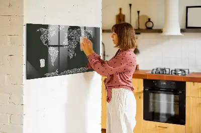 Magnetic wall board featuring names of the continents