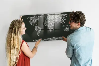 Magnetic wall board featuring names of the continents