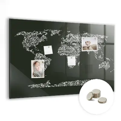 Magnetic wall board featuring names of the continents
