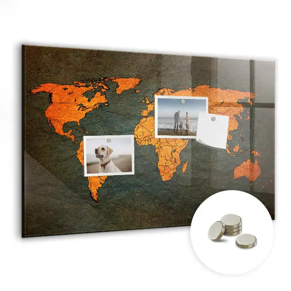 Magnetic glass dry erase board with world map design