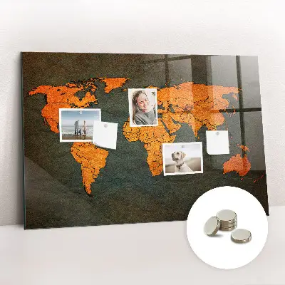 Magnetic glass dry erase board with world map design
