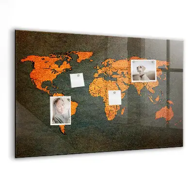 Magnetic glass dry erase board with world map design