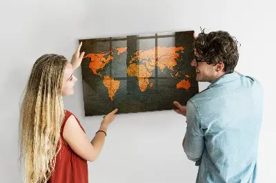Magnetic glass dry erase board with world map design