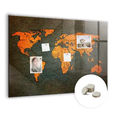 Magnetic glass dry erase board with world map design