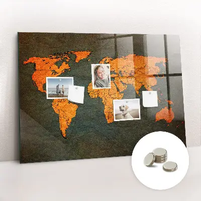 Magnetic glass dry erase board with world map design