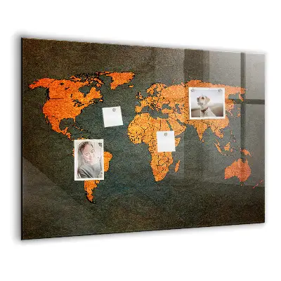 Magnetic glass dry erase board with world map design