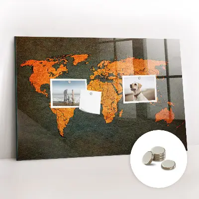 Magnetic glass dry erase board with world map design