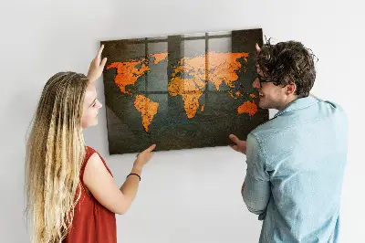 Magnetic glass dry erase board with world map design