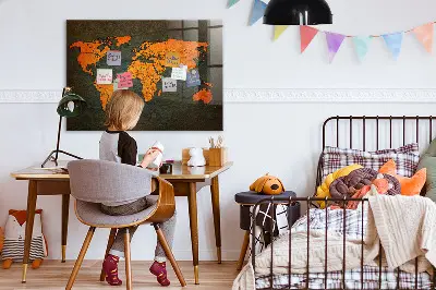 Magnetic glass dry erase board with world map design