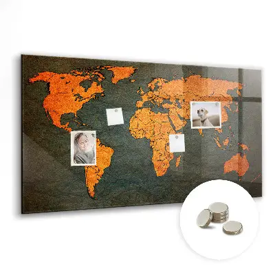 Magnetic glass dry erase board with world map design