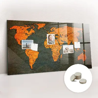 Magnetic glass dry erase board with world map design