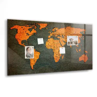 Magnetic glass dry erase board with world map design