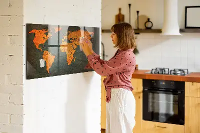 Magnetic glass dry erase board with world map design
