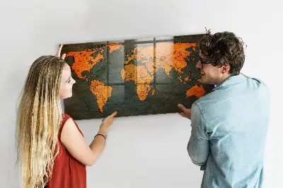 Magnetic glass dry erase board with world map design
