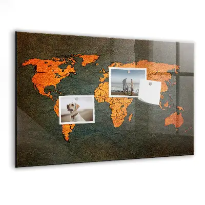 Magnetic glass dry erase board with world map design