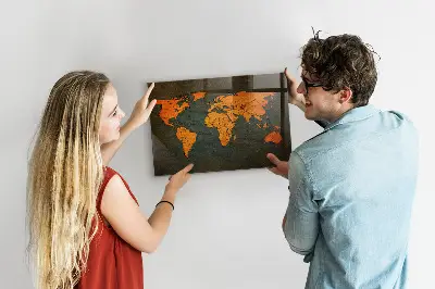 Magnetic glass dry erase board with world map design