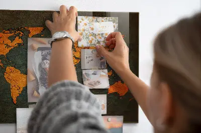 Magnetic glass dry erase board with world map design
