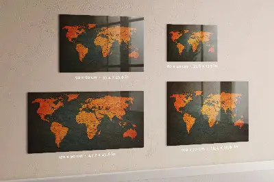 Magnetic glass dry erase board with world map design