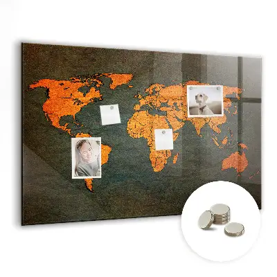 Magnetic glass dry erase board with world map design
