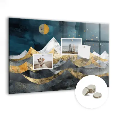 Magnetic glass dry erase board with Mountains at night print