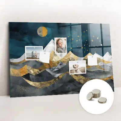 Magnetic glass dry erase board with Mountains at night print
