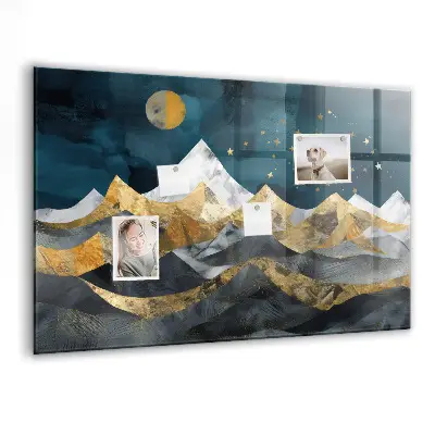 Magnetic glass dry erase board with Mountains at night print