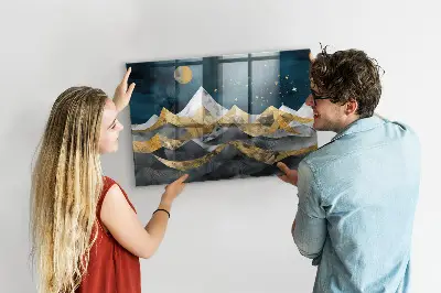 Magnetic glass dry erase board with Mountains at night print