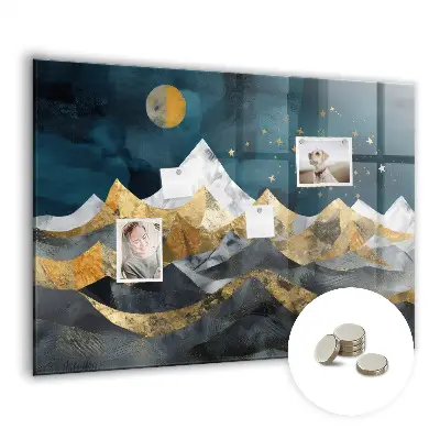 Magnetic glass dry erase board with Mountains at night print