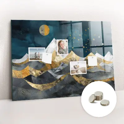 Magnetic glass dry erase board with Mountains at night print
