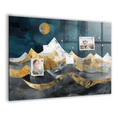 Magnetic glass dry erase board with Mountains at night print