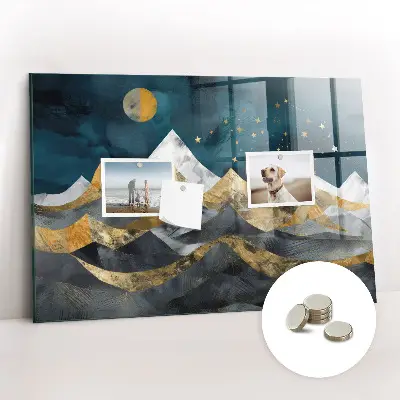 Magnetic glass dry erase board with Mountains at night print