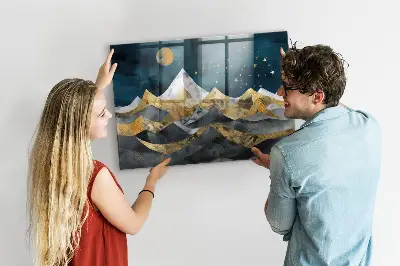 Magnetic glass dry erase board with Mountains at night print